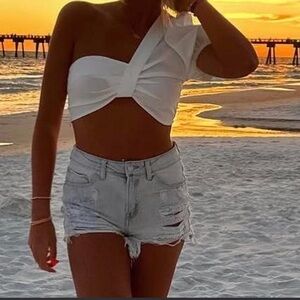 White One-Shoulder Crop Top